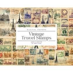 Vintage Stamps Paper, Digital Download JPG, Decorative Paper, Junk Journal Pages, Stamps Sheet, Commercial Use, Digital