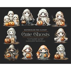 Watercolor Cute Ghost Collection Clipart, Spooky Halloween Ghost Clipart, Watercolor Clipart, Commercial License