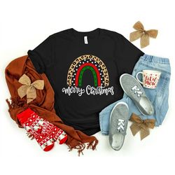 Leopard Shirt, Merry Christmas Rainbow Shirt, Rainbow Shirt, Christmas Family Shirt, Christmas Shirt, Merry Christmas Sh