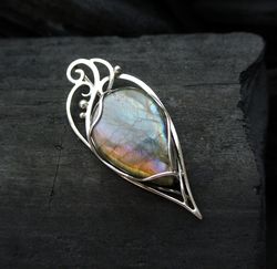 Rainbow labradorite necklace, sterling silver elven necklace