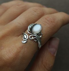 Sterling silver moonstone ring, adjustable ring