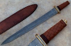 Handmade Damascus steel Sword fixed blade knife with sheath 26 inches long
