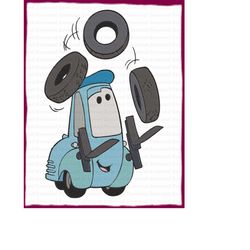 Guido Cars Filled Embroidery Design 2 - Instant Download