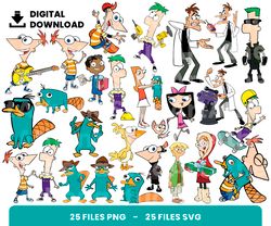 Bundle Layered Svg, Phineas y Ferb Svg, Children Svg, Love Svg, Digital Download, Clipart, PNG, SVG, Cricut, Cut File