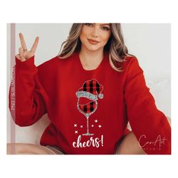 Cheers Wine Glass PNG, Santa Hat Png, Cheer PNG, Christmas PNG Sublimation T Shirt Design Digital File, Happy New Year P