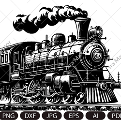Steam locomotive vintage svg, Retro transport, Old train, Train retro SVG PNG, Steam Engine Image ,Vintage Clip Art for