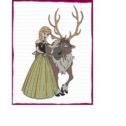 Anna With Sven Frozen Filled Embroidery Design - Instant Download