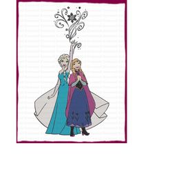 Elsa And Anna Frozen Filled Embroidery Design 21 - Instant Download