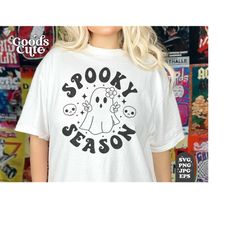 Spooky Season SVG, Funny Hallowen Boo Cute Shirt Design, Spooky Vibes, Trendy Retro Halloween Ghost Decor, Distressed an
