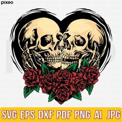 Skull Lovers Svg, Skull Svg, Dead Skeleton Love Svg, Gothic Svg, Skull Clipart, Lovers Svg, Skull Couple Svg, Gothic Lov