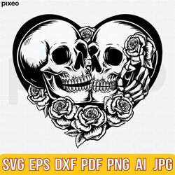 Skull Lovers Svg, Skull Svg, Dead Skeleton Love Svg, Gothic Svg, Skull Clipart, Lovers Svg, Skull Couple Svg, Gothic Lov