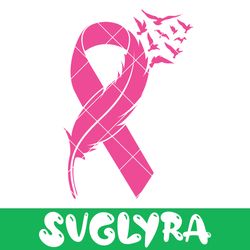 Feather Pink Ribbon SVG, Awareness Ribbon SVG, Breast Cancer Svg Digital Download