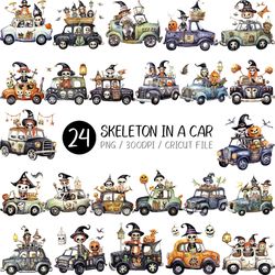 Skeleton in a car PNG Bundle | Skull, Halloween, Wizard, Monster, Ghost, Cute, Vintage, Witch Hat, Clip Art, Deco