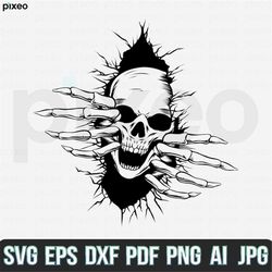 Skull In The Wall SVG, Scary Skull SVG, Skull SVG, Skull Clipart, Skull Vector, Skull Cricut, Skull Cut Files, Skull Flo