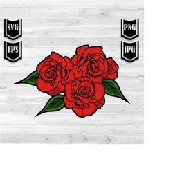 Roses illustration Svg file | Red Roses Cut File | Flower Clipart | Rose Svg | Floral Stencil | Red Bouquet Stencil| Hyb