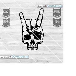 Rockers Skull Svg File || Rock Hand sign Skull Clipart || Skull Clipart || Skull Svg || Punkrock Sign Svg || Rock hand S