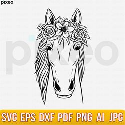 Horse With Flowers Svg, Horse Svg, Horse Flower Svg, Horse Head Svg, Horse Clipart, Horse Cricut, Horse Cut file, Horse