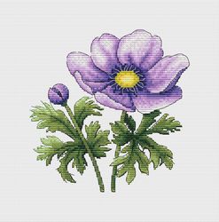 Anemone Cross Stitch Pattern - Violet Flower Cross Stitch Design - Counted Cross Stitch Chart Instant download PDF