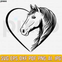 Horse Heart Svg, Horse Svg, Beautiful Horse Svg, Horse Head Svg, Horse Clipart, Horse Cricut, Horse Cut file, Horse Shir