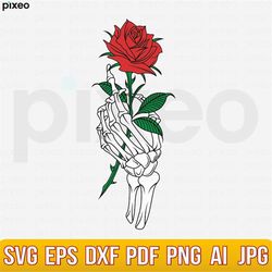 Skeleton Hand Rose Svg, Hands Death Svg, Skull Rose Svg, Flower Tattoo Svg, Skull Svg, Skeleton Holding Rose Svg, Skelet