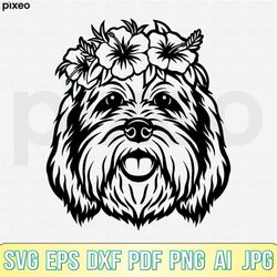 Labradoodle With Flowers Svg, Labradoodle Svg, Labradoodle Clipart, Labradoodle Cricut, Labradoodle Cutfile, Labradoodle