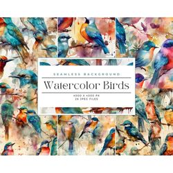 birds watercolor digital paper, seamless pattern, watercolor birds pattern, sublimation, journaling, watercolor seamless