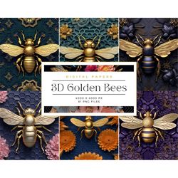 3d Golden Bees, Commercial Use, Digital paper