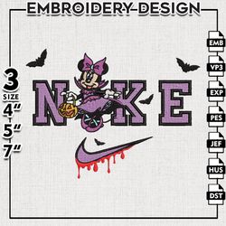Nike Minnie Trick Or Treat Embroidery Designs, Disney Halloween, Halloween Embroidery Files, Machine Embroidery Designs