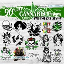 90 off 15 cannabis designs bundle || cannabis cliparts || svg files for cutting machines || marijuana svg ||cannabis svg