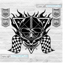 Racing Skull svg | Racer Dad Gift Idea T-Shirt Design png | Drag Race Flag Clipart | Racer on Fire Stencil | Hot Car Rep