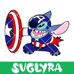 Stitch Captain America Svg, Stitch Superhero SVG, Captain America SVG, Stitch SVG