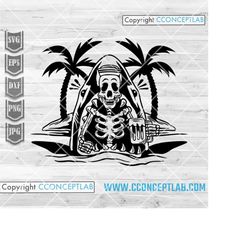 Summer Skull Shark svg | Island Life Clipart | Skeleton Death Chillin dxf | Wild Whale Cutfile | Summer Shirt png| Tropi