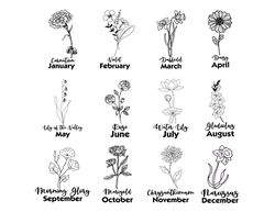 Birth month flowers svg, Birth flowers name svg, dxf, png, jpg, Flower bouquet svg, Birth sign svg, Family name sign svg