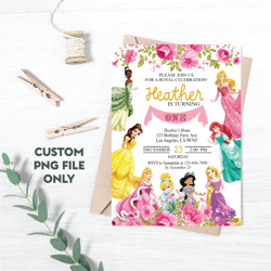 Personalized File Princess First Birthday Invitation Royal Rose Girl Celebration Invite Custom Printable Instant Downloa