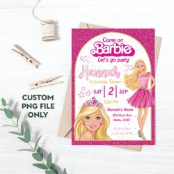 Personalized File Doll Pink Sparkle Birthday Invitation | Doll Invitation | Princess Themed Party | Girl Party Invite |