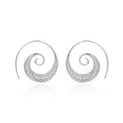 Textured Leaf Style Spiral Hoops Gold Metal Brass Boho Jewelry Carved Tiny Swirl Hook Light Weight Hippie Earring Minima