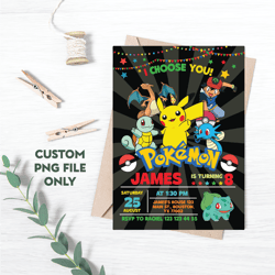 Personalized File Printable Birthday Invitation | Pikachu invite | editable invitation | pokemon birthday PNG File