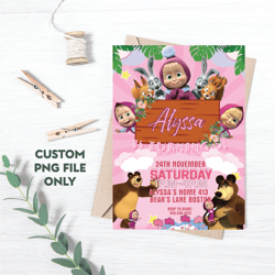 Personalized File Masha and The Bear Invitation for Girls Birthday Party Invitation for Masha Birthday Bear, PNG File