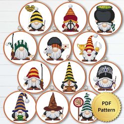 SET of 12 Wizard Gnome Cross Stitch Pattern