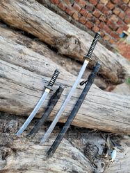 Handmade Japanese Full Tang Katana Pair, High Carbon Steel Battle Ready Swords, Samurai Swords