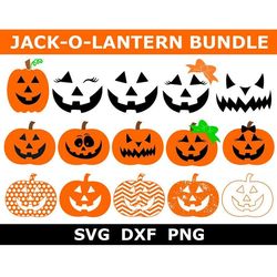 Jack-o-lantern SVG Bundle, Halloween SVG, Pumpkin SVG, Digital Download, Cut Files, Sublimation, Clip Art (15 individual