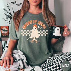 Retro Halloween Shirt Comfort Colors Shirt, Creep It Real, Vintage Ghost Shirt Witch Shirt Fall Shirt Crewneck Spooky Cr