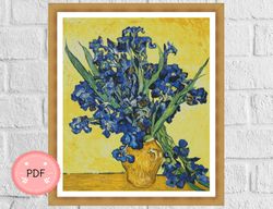 Cross Stitch Pattern,Vase With Irises,Pdf, Instant Download , X stitch Chart , Vincent Van Gogh ,Full Coverage