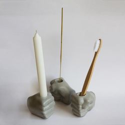ZenStone Concrete Fist: Multipurpose Incense Stand and Candle Holder