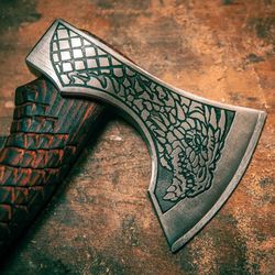 custom handmade carbon steel viking axe hatchet tomahawk hunting axe |dragon axe
