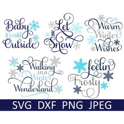 Winter SVG Bundle, Let it Snow SVG, Baby it's Cold Outside, Digital Download, Cut Files, Sublimation (5 individual svgdx