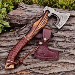 custom handmade forged engraved carbon steel viking hatchet tomahawk hunting axe
