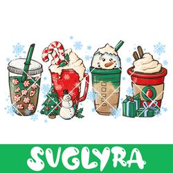 Christmas coffee PNG, peppermint iced latte snowmen sweets snow warm cozy winter women Sublimation design hand drawn