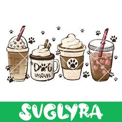Dog mom coffee lover PNG, latte iced coffee dog mom pet animals paws digital Sublimation design drawn Printable Graphic