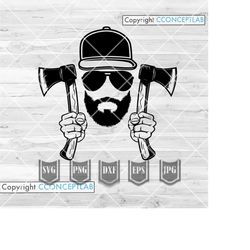 beard man lumberjack svg | lumber dad t-shirt design gift idea dxf | wood man stencil | wood cutter clipart | wood axe c